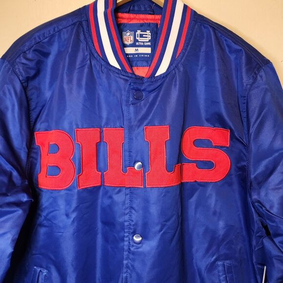 Buffalo Bills Jacket Varsity Satin Bomber Button Mens Medium NFL Team Apparel - Picture 4 of 10